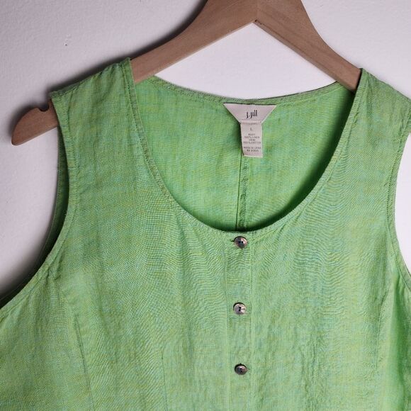 J.Jill Linen Top Blouse Lime Green Sleeveless Button-Up Shirt Pleated Size L - Picture 5 of 12